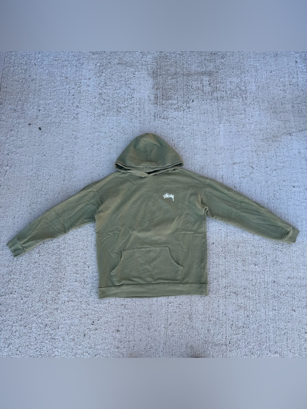 Stussy 8 Ball Graphic Pullover Hoodie Logo Men's Medium Green Faded Y2K Grunge